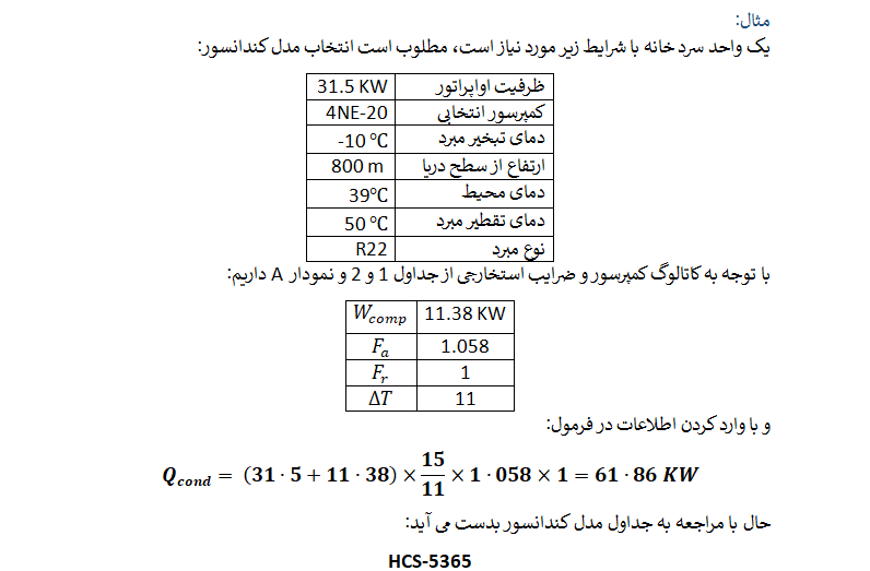 مثال نحوه ی انتخاب مدل کندانسور